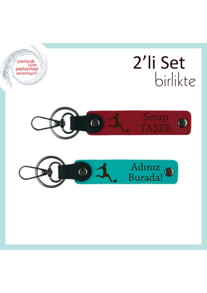 Futbol Topuna Vuruş Figürlü Spor Hediyesi, Kız Kardeşe Kişisel Yazılı Anahtarlık, Kırmızı-K Turkuaz