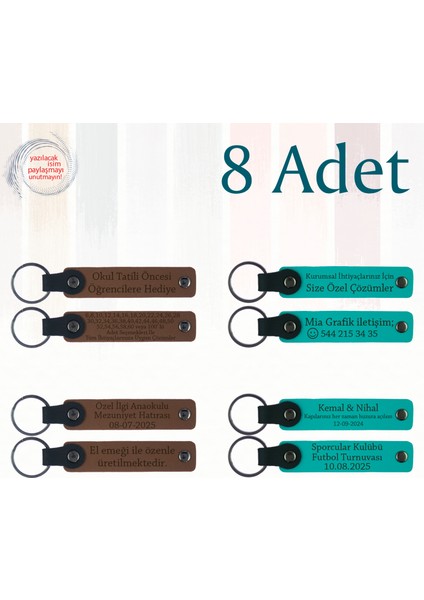 A Kahve & Koyu Turkuaz, Düğün Misafirlerine Özel Sürpriz, 8’li Set, Kişiye Özgü Mesajlı Anahtarlık