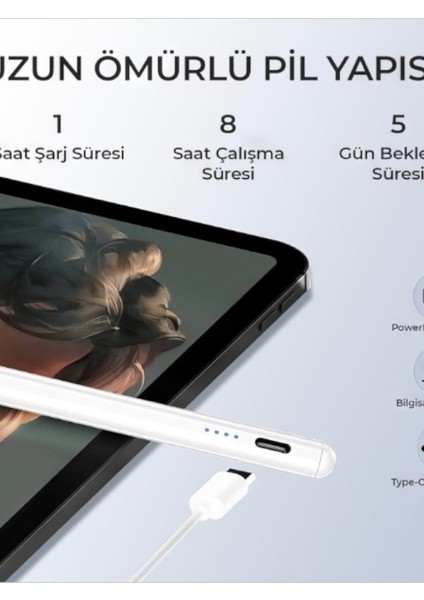 K-2260 Universal Kapasitif Stylus iPad Tablet Dokunmatik Kalem Beyaz modelleri