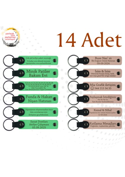 F Yeşili & Pudra, Nişan Törenine Katılanlara Özel Hediye, 14’lü Set, Kişisel Deri Anahtarlık