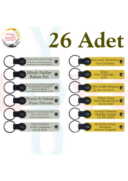Beyaz & Sarı, Doğa Turu Ekibine Özel Anı, 26’lı Set, Isim Yazılabilen Deri Anahtarlık