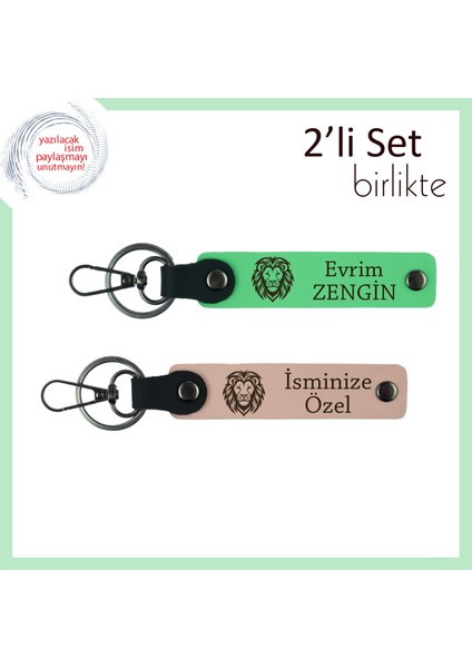 Erkek Sevgiliye Klasik Güç Vurgusu, Aslan Motifli Kişisel Deri Anahtarlık, Fıstık Yeşil-Yavru Ağzı