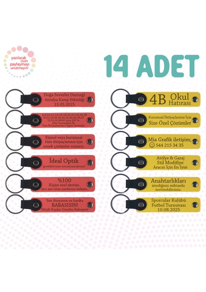 N Çiçeği & Sarı, 14’lü Set, Kişiselleştirilebilir Deri Anahtarlık, Söz Töreni Misafirlerine Özel Anı