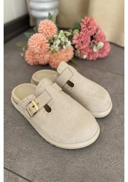 Krem Süet Rahat ve Şık Günlük Kadın Terlik TMD2025002