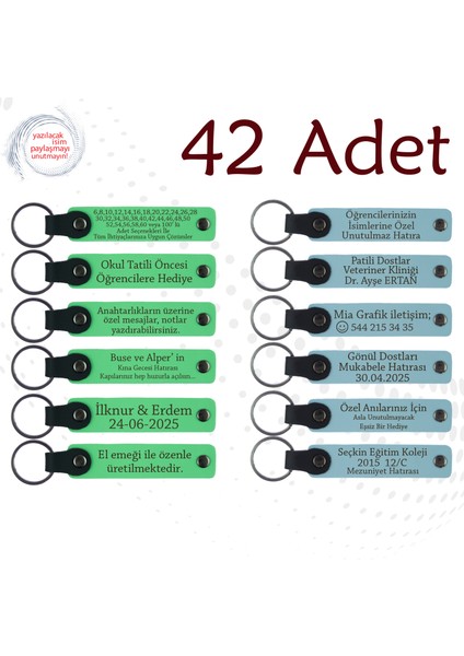 F Yeşili & Gök Mavi, Ingilizce Öğretmeninden Sınıfına, 42’li Set, Kişisel Yazılı Hatıra Anahtarlık