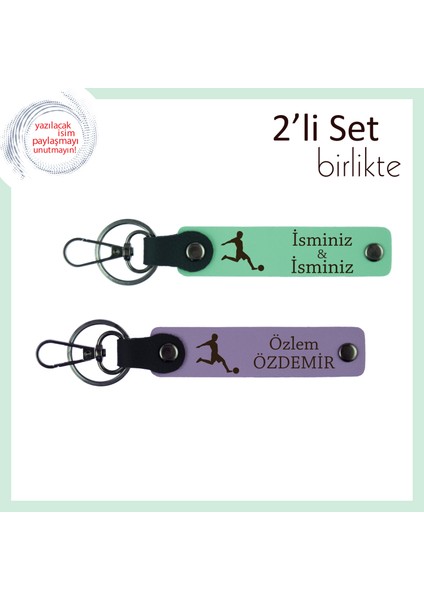 Futbol Sevgisini Yansıtan Hediye, Kız Kardeşe Özel Kalıcı Isimli Anahtarlık, Açık Yeşil-Mor Menekşe