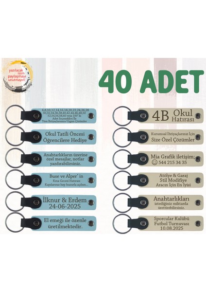 Gök Mavi & Sütlü Kahve, 40’lı Set, Isimli Anlamlı Deri Anahtarlık, Firma Tanıtım Gününe Özel Hediye