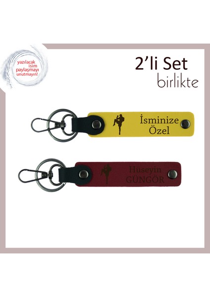 Kız Sevgiliye Şık Tekvando Desenli Hediyelik, Doğum Gününe Uygun Yazılabilir Anahtarlık, Sarı-Bordo