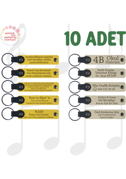 Sarı & Sütlü Kahve, 10’lu Set, Tarih ve Isimli Deri Anahtarlık, Düğün Töreni Misafirlerine Hatıra