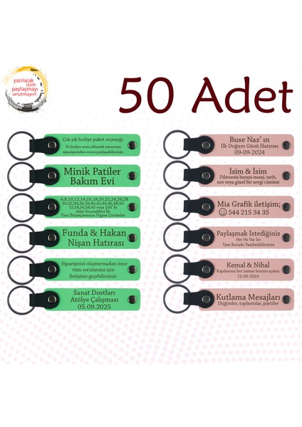 F Yeşili & Y Ağzı, Aile Gecelerine Özel Hediye, 50’li Set, Isim Yazılabilen Deri Anahtarlık
