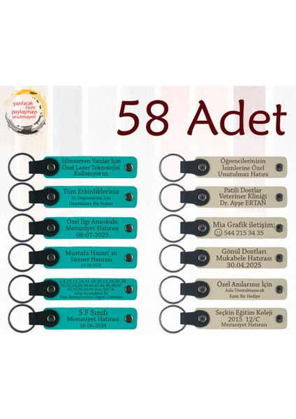 Koyu Turkuaz & Sütlü Kahve, 58’li Set, Isimli Deri Anahtarlık, Mezuniyet Törenine Hatıra