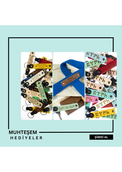 Koyu Turkuaz & Sütlü Kahve, 58’li Set, Isimli Deri Anahtarlık, Mezuniyet Törenine Hatıra modelleri