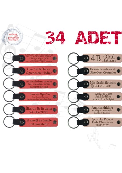N Çiçeği & Pudra, 34’lü Set, Kişisel Mesajlı Deri Anahtarlık, Kına Gecesi Misafirlerine Özel Sürpriz