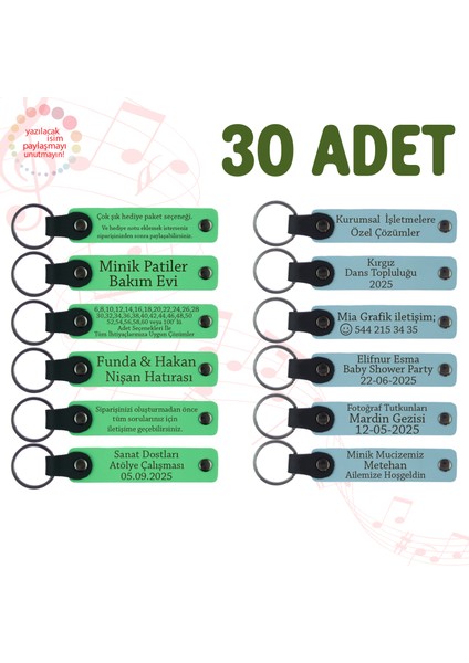 F Yeşili & Gök Mavi, Nişan Törenine Katılanlara Özel Sürpriz, 30’lu Set, Isme Özel Deri Anahtarlık