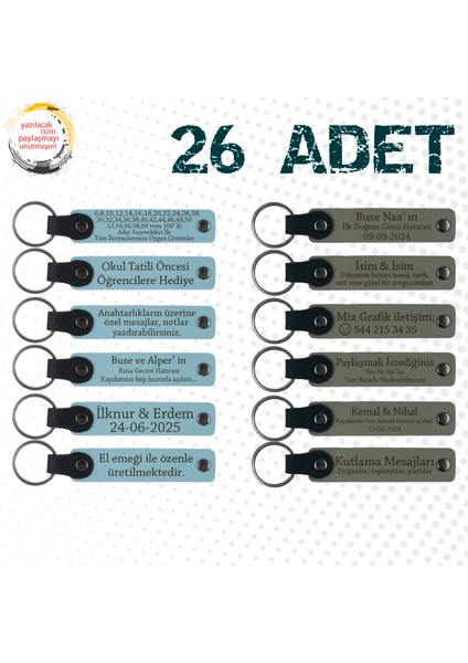 Gök Mavi & Kül Gri, 26’lı Set, Yılbaşı Kutlamalarına Özel Anı, Isim Yazılabilen Deri Anahtarlık