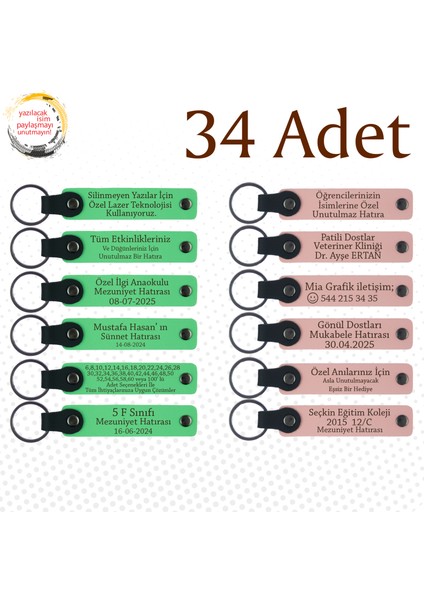 F Yeşili & Y Ağzı, Fen Bilimleri Öğretmeninden Sınıfına Hatıra, 34’lü Set, Mesajlı Deri Anahtarlık