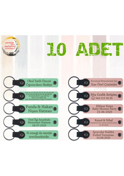 Yeşil & Yavru Ağzı, Söz Töreni Misafirlerine Anlamlı Hediye, 10’lu Set, Tarih ve Isimli Anahtarlık