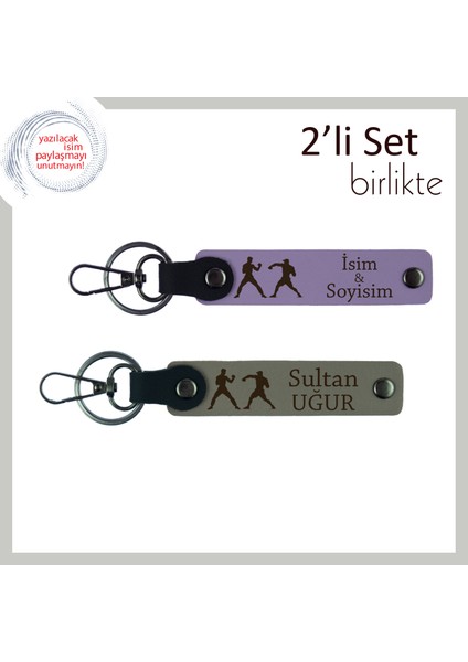 Combat Ruhunu Yansıtan, Kırmızı Eldivenli, Isme Özel Anahtarlık Seti, Mor Menekşe-Kül Gri