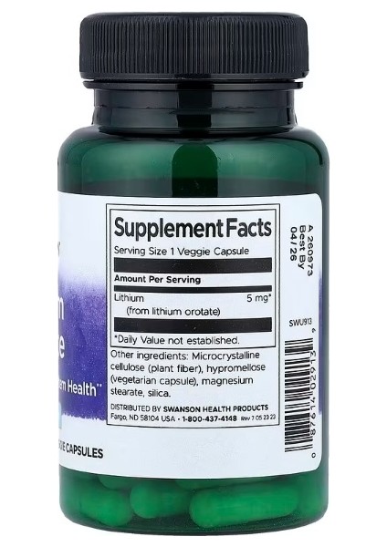 Swanson, Lithium Orotate, 5 Mg, 60 Veggie Capsules fiyatları