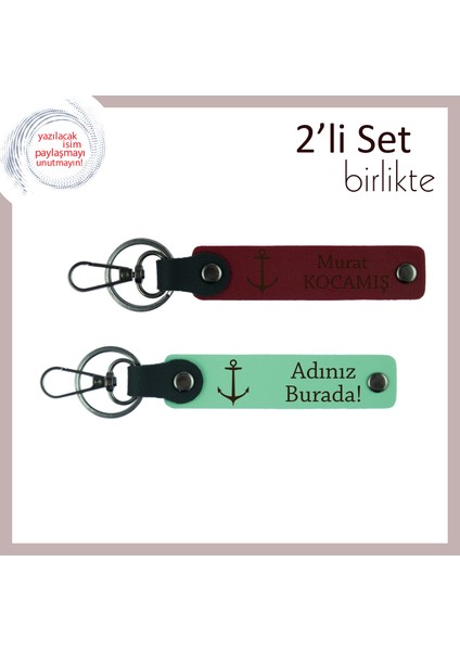 Balıkçılıkla Uğraşan Yakına Özel Hediye, Gemici Çıpası Temalı Anahtarlık, Bordo-Açık Yeşil