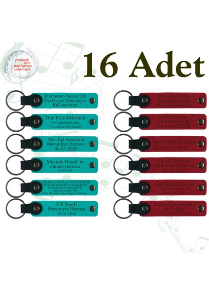 K Turkuaz & Kırmızı, 16’lı Set, Isim Yazılı Anlamlı Deri Hediyelik Yolculuk Arkadaşlarına Veda Anısı