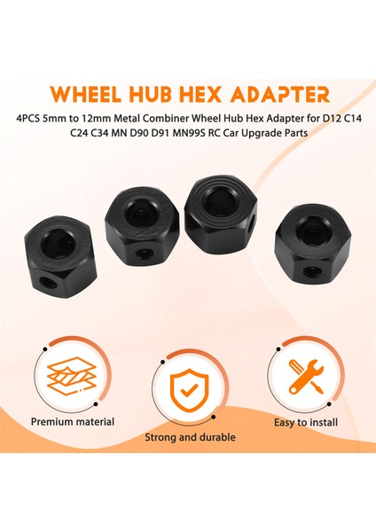 4pcs 5mm Ila 12MM Metal Birleştirici Tekerlek Hub Hub Hex Adaptörü Wpl D12 C14 C24 C34 Mn D90 D91 MN99S Rc Araba Yükseltme Parçaları, Bk (Yurt Dışından) fırsatları