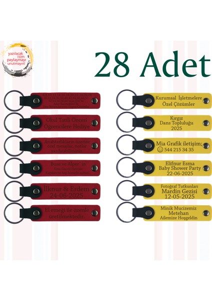 Kırmızı & Sarı, 28’li Set, Mesajlı Deri Hatıra Anahtarlık, Aile Buluşmalarına Küçük Sürpriz