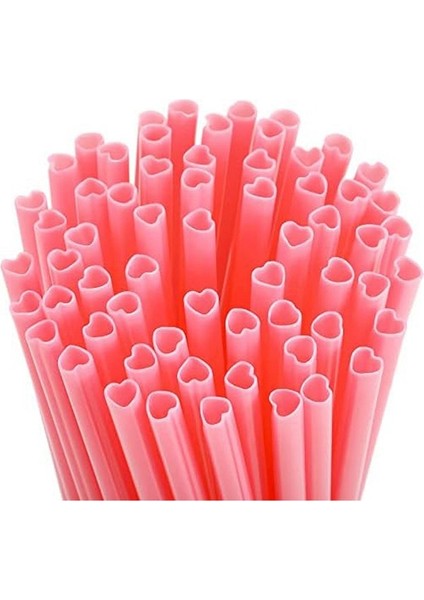 Günü Saman Kalp Şeklinde Pembe Saman Sevimli Içme Kahve Süt Saman Gelin Hediye Düğün Malzemeleri, 100 Adet (Yurt Dışından)