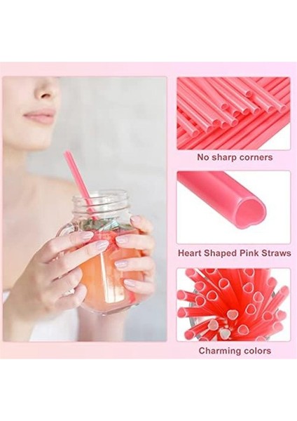 Günü Saman Kalp Şeklinde Pembe Saman Sevimli Içme Kahve Süt Saman Gelin Hediye Düğün Malzemeleri, 100 Adet (Yurt Dışından) fırsatları