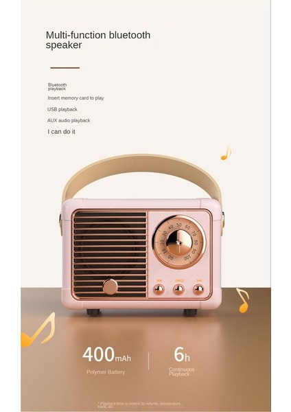 Retro Bluetooth Hoparlör - Pembe (Yurt Dışından) fiyatları