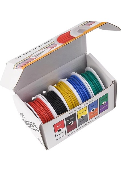 22AWG Elektrikli Esnek Silikon Kablolar 22 Gauge Stripted Teneke Bakır Tel 5 Renk 16.4ft/5m Her Biri (Yurt Dışından)