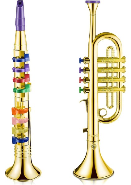 2 Müzik Aleti Seti Trompet ve Saksafon Taşınabilir Klarnet ile Renkli Anahtarlar Ev Okulu Için Eğitim Oyuncak (Yurt Dışından)