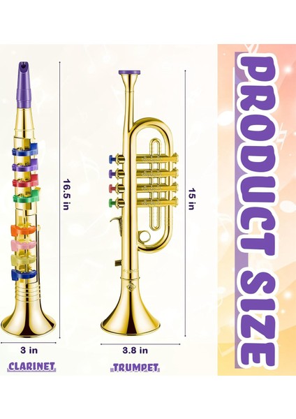 2 Müzik Aleti Seti Trompet ve Saksafon Taşınabilir Klarnet ile Renkli Anahtarlar Ev Okulu Için Eğitim Oyuncak (Yurt Dışından) fırsatları