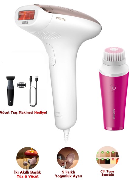 Lumea Ipl Tüy Alma Cihazı, Çantalı, Yüz Temizleme Cihazı Hediyeli + Tıraş Makinesi, Yüz/vücut/hassas Bölge Kullanımı, Cilt Tonu Sensörü ile Güvenli Epilasyon + Mutfak Tartısı (Onerous)