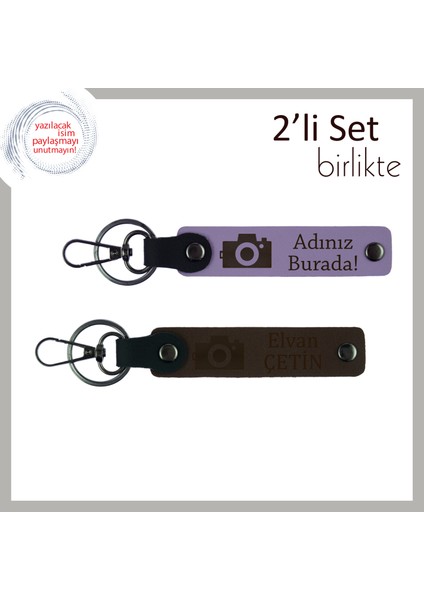 Objektife Aşık Ruhlara, Kamera Temalı Kişisel Anahtarlık Hediyesi, Mor Menekşe-Koyu Kahve