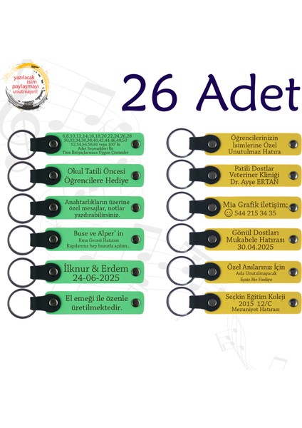 Fıstık Yeşili & Sarı, Doğa Turu Ekibine Özel Sürpriz, 26’lı Set, Isim Yazılabilen Deri Anahtarlık