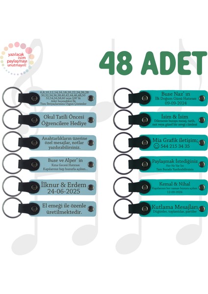 G Mavi & K Turkuaz, Lise Mezuniyetine Anlamlı Armağan, 48’li Set, Mesajlı Deri Hatıra Anahtarlık