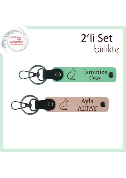 Patileriyle Mutluluk Getiren Hediye, Kedili, Kişisel Yazılı Anahtarlık, Açık Yeşil-Yavru Ağzı