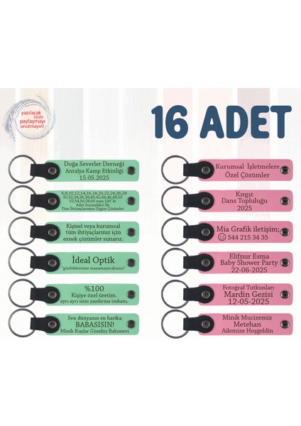 Yeşil & Pembe, Doğa Kampı Ekibine Veda Anısı, 16’lı Set, Isim Yazılı Anlamlı Hediyelik Anahtarlık