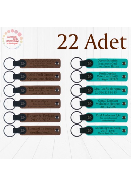 A Kahve & Koyu Turkuaz, Spor Takımı Üyelerine Sezon Sonu Hediyesi, 22’li Set Isim Yazılan Anahtarlık