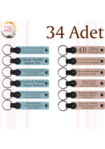 Gök Mavi & Pudra, 34’lü Set, Kişisel Mesajlı Deri Anahtarlık, Aile Yemeğine Değer Katan Hediye