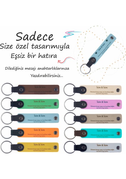 Gök Mavi & Pudra, 34’lü Set, Kişisel Mesajlı Deri Anahtarlık, Aile Yemeğine Değer Katan Hediye