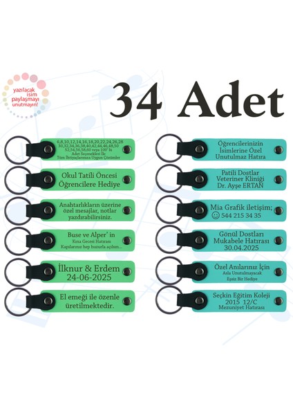 F Yeşili & Turkuaz, Fen Bilimleri Öğretmeninden Sınıfına Hatıra 34’lü Set, Mesajlı Deri Anahtarlık