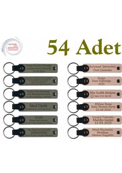 Kül Gri & Pudra, 54’lü Set, Isim ve Mesajlı Deri Anahtarlık, Sosyal Bilgiler Öğretmeninden Hatıra