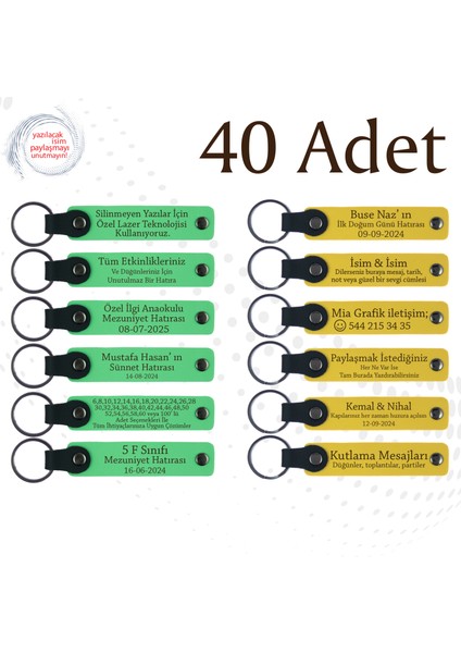 Fıstık Yeşili & Sarı, Baby Shower Etkinliğine Anlamlı Anı, 40’li Set, Isimli Anlamlı Anahtarlık