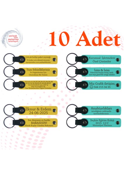 Sarı & Turkuaz, Unutulmaz Doğum Günü Hatırası, 10'lu Set, Kişisel Mesajlı Hediyelik Anahtarlık