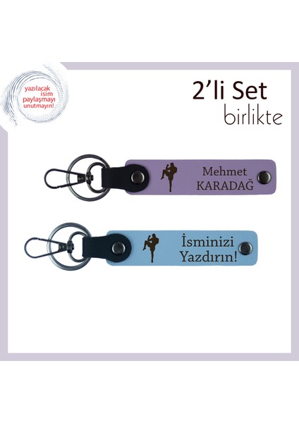 Savunma Sanatlarına Ilgi Duyanlara Seçkin Armağan, Kişisel Deri Anahtarlık Set, Mor Menekşe-Gök Mavi