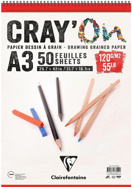 Cray'on Eskiz Çizim Defteri Üstten Spiralli 120 Gr. A3 50 Yp.