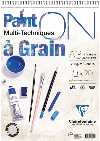 Paint'on Çok Amaçlı Eskiz Çizim Defteri Üstten Spiralli 200 Gr. A3 20 Yp.