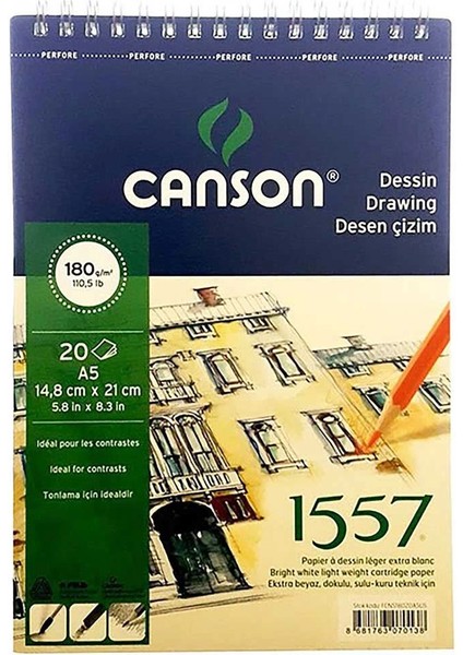 1557 Dessin Resim ve Eskiz Çizim Defteri 180 Gr. A5 20 Sayfa